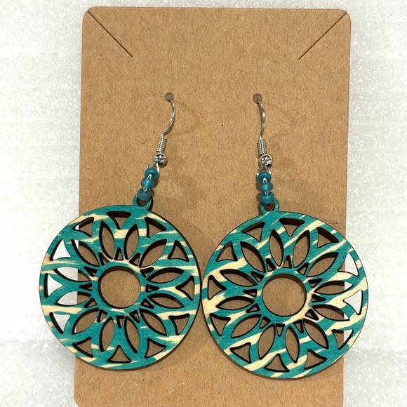 Jewelry - Hand made wood geometric earrings